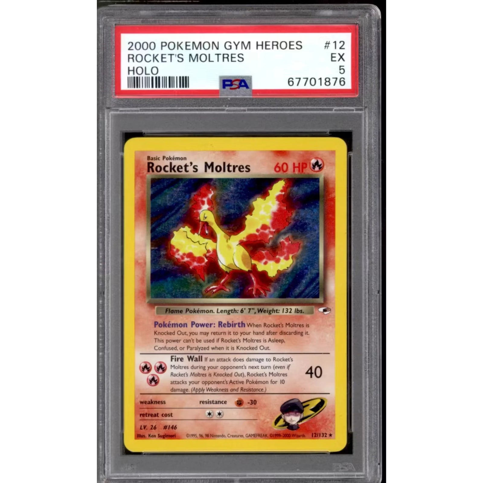 Pokemon Gym Heroes Rocket's Moltres 12/132 | PSA 5