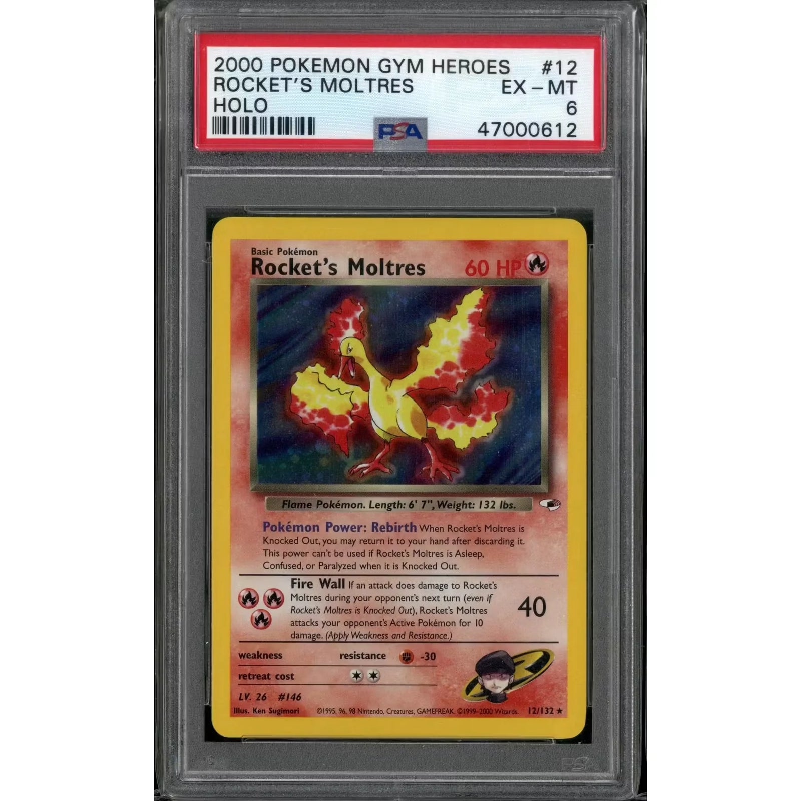 Pokemon Gym Heroes Rocket's Moltres 12/132 | PSA 6