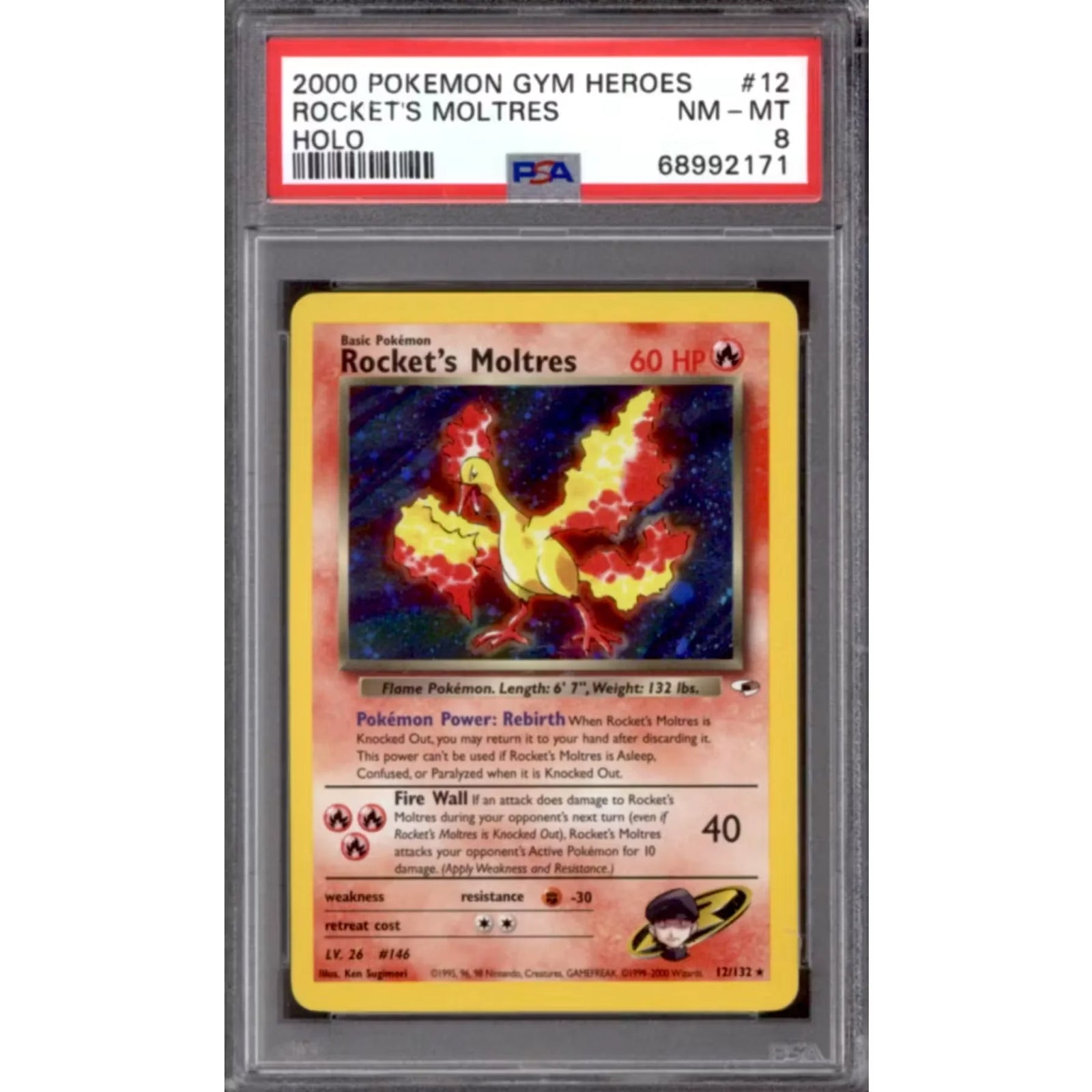 Pokemon Gym Heroes Rocket's Moltres 12/132 | PSA 8