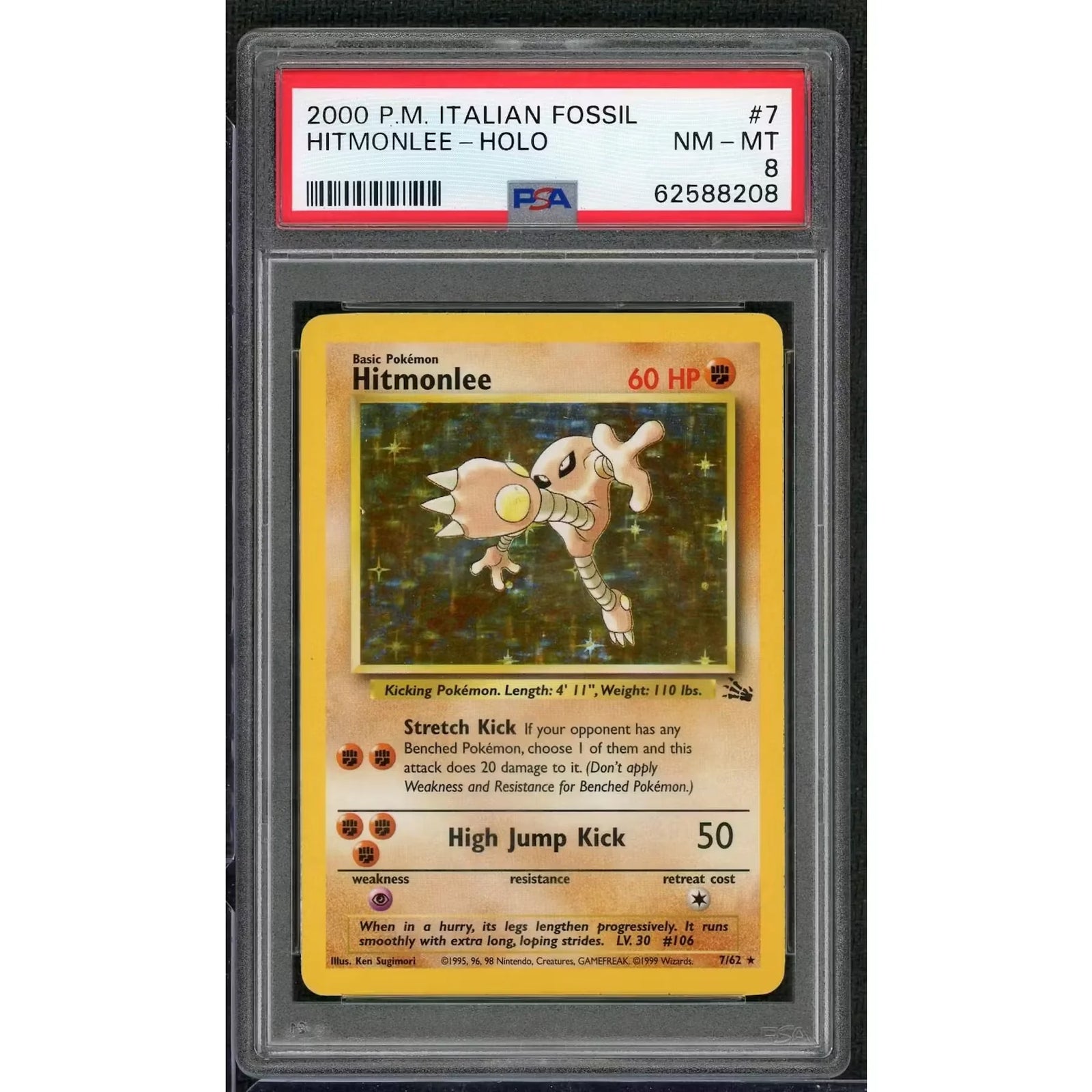 2000 Pokemon Italian Fossil Hitmonlee Holo #7 | PSA 8