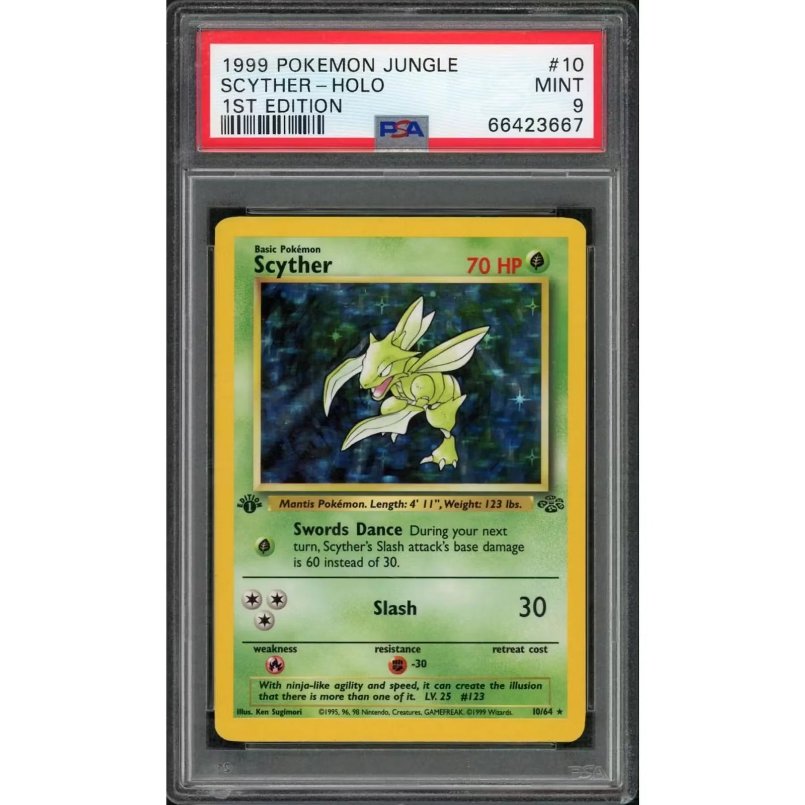 1999 Pokemon Jungle Scyther Holo 1st Edition #10 | PSA 9