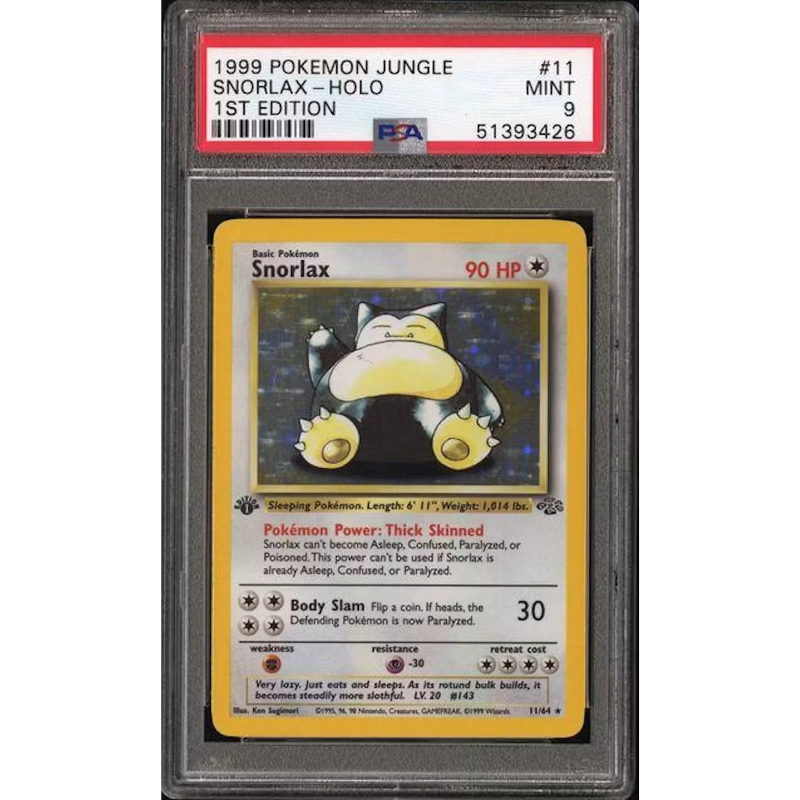 1999 Pokemon Jungle Snorlax Holo 1st Edition #11 | PSA 9