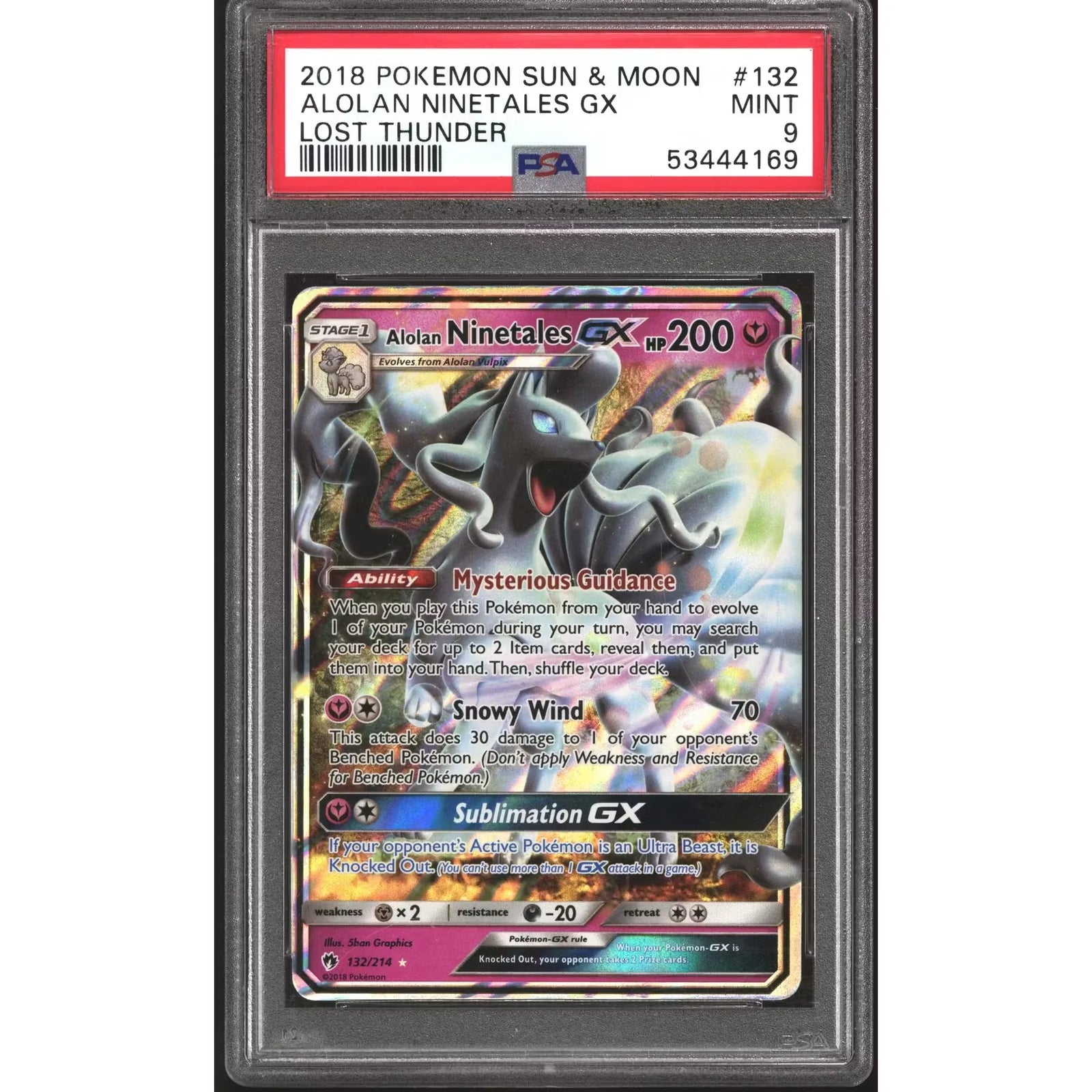 Alolan Ninetales GX 132/214 Pokemon Lost Thunder | PSA 9