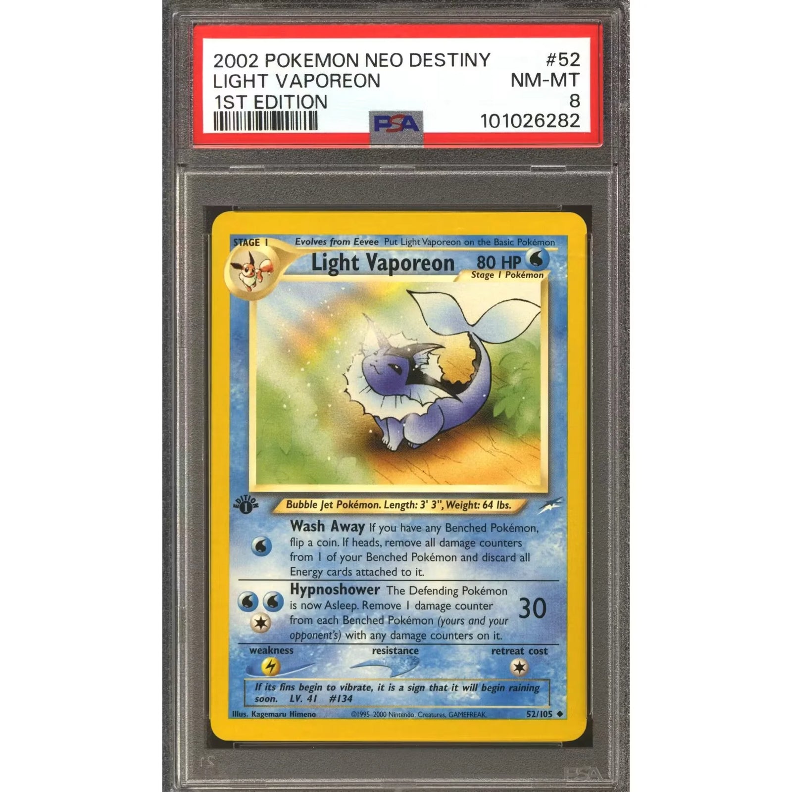 Pokemon Neo Destiny Light Vaporeon 52/105 1st Edition | PSA 8