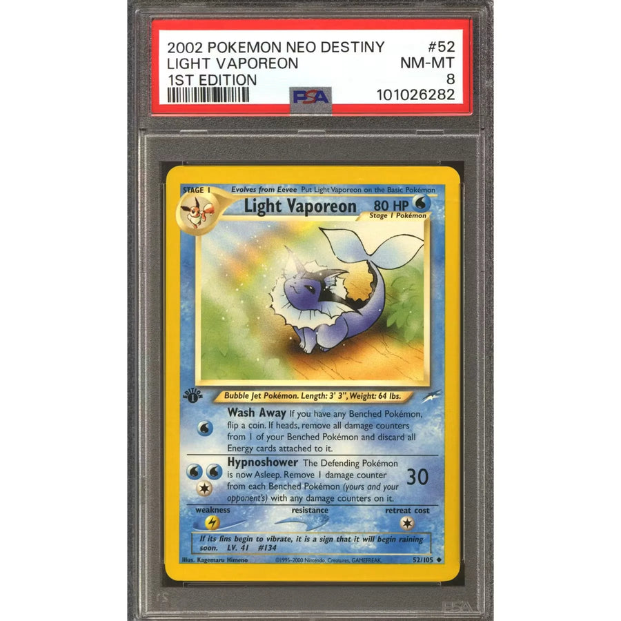 Pokemon Neo Destiny Light Vaporeon 52/105 1st Edition | PSA 8