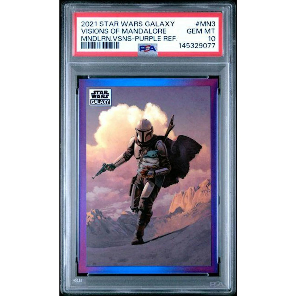 2021 Star Wars Galaxy Mandalorian Visions Purple Refractor #MN-3 | PSA 10 | P6700355