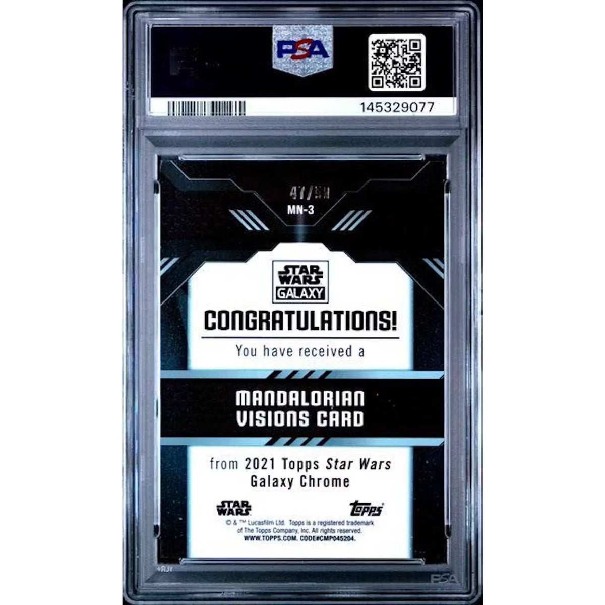 2021 Star Wars Galaxy Mandalorian Visions Purple Refractor #MN-3 | PSA 10 | P6700355