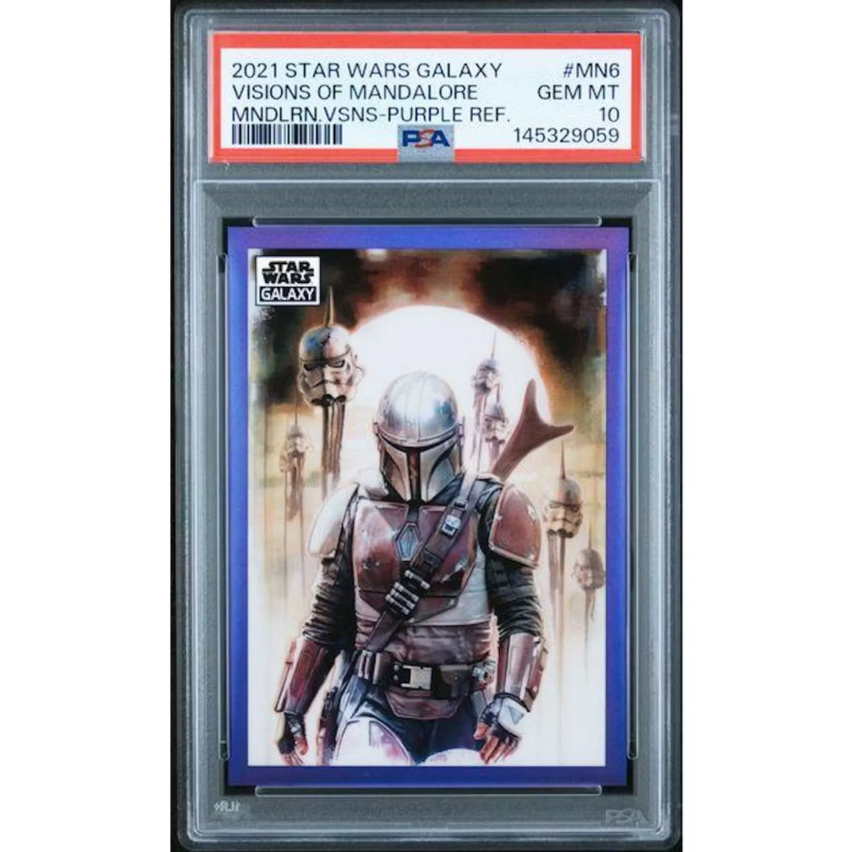 2021 Star Wars Galaxy Mandalorian Visions Purple Refractor Card #MN-6 | PSA 10 | P6700356