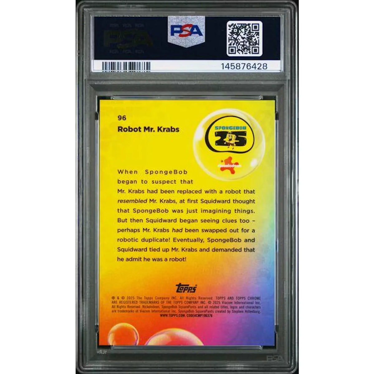 SpongeBob SquarePants Signed Card | 2025 Topps Chrome Gold Refractor #96 PSA 10 | P6700464