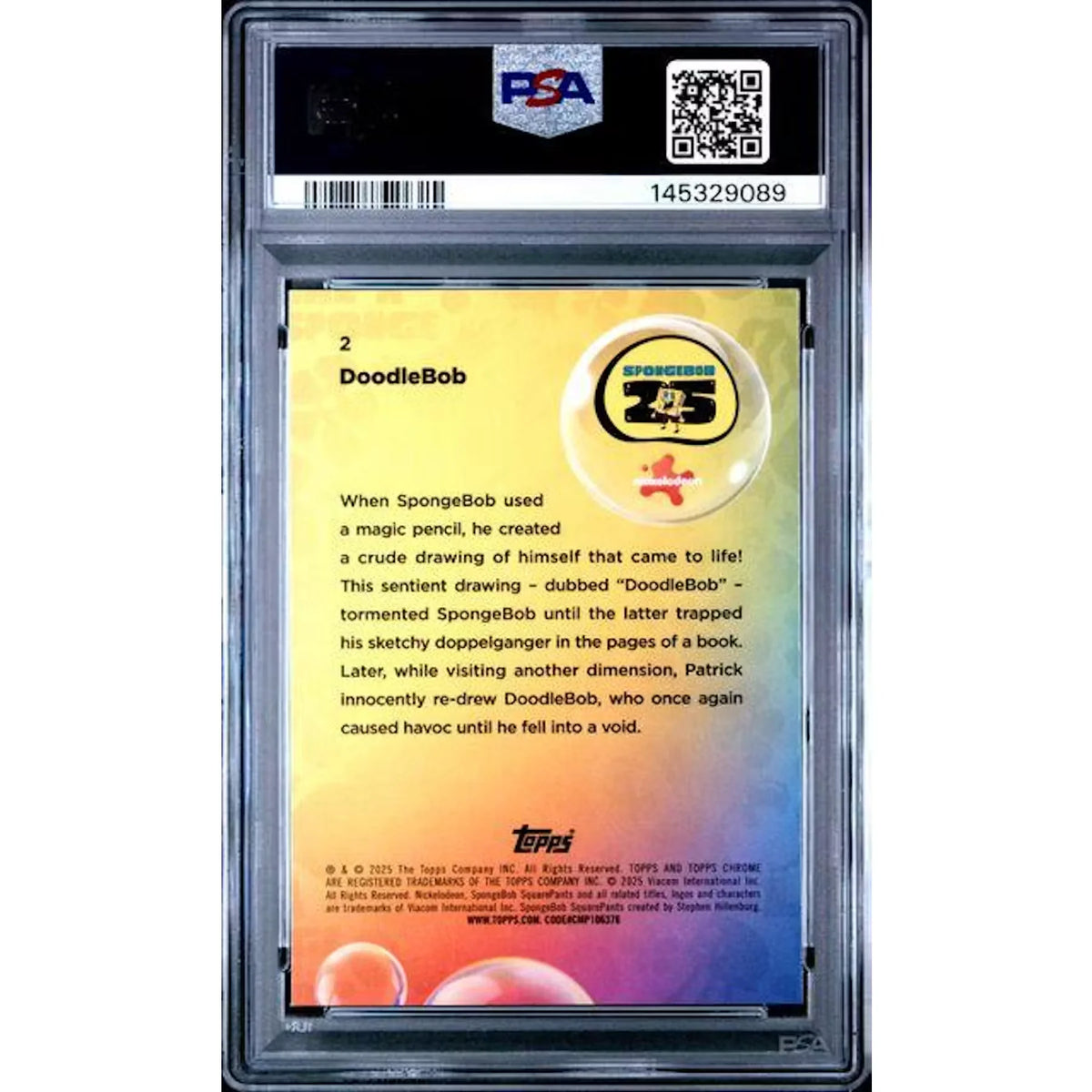 2025 Topps Chrome SpongeBob SquarePants Doodlebob Bubblefractor #2 | PSA 9 | P6700465
