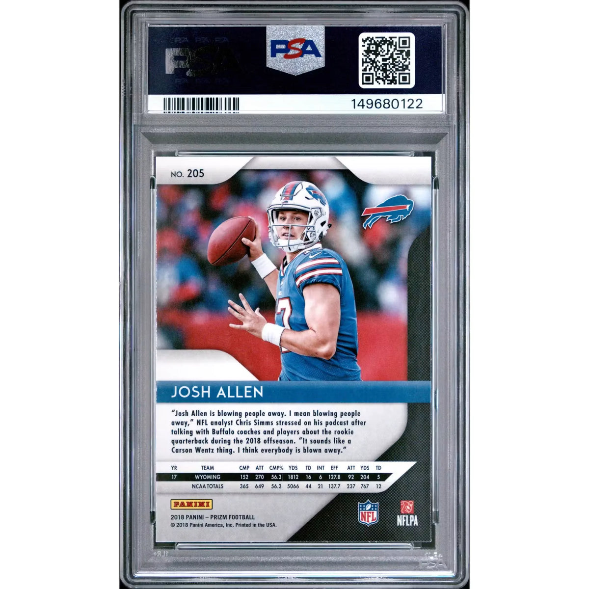 Josh Allen 2018 Panini Prizm Rookie Card #205 | PSA 10 | P6701043
