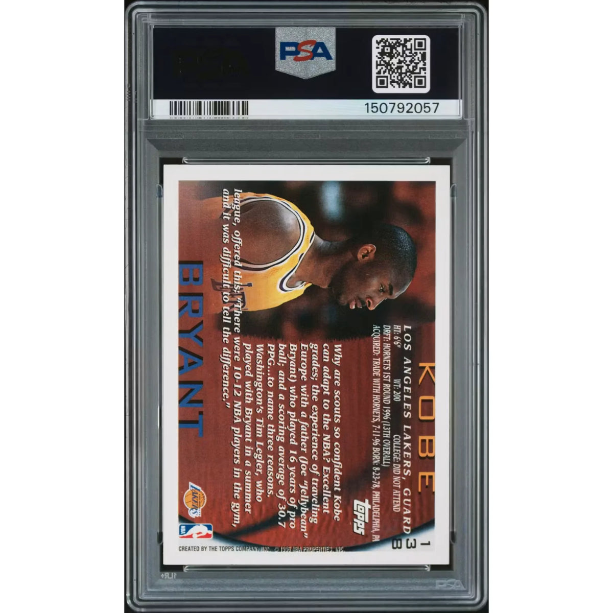1996 Topps Kobe Bryant NBA 50th Rookie Card #138 | PSA 7 | P6701073