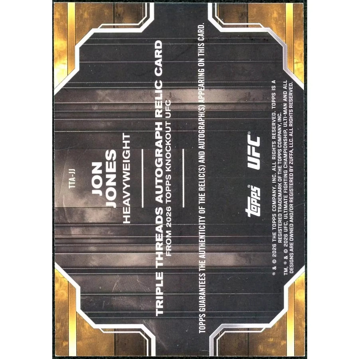 Jon Jones Signed 2026 Topps Knockout UFC Triple Threads Card | Auto Relic/50 | P6701267