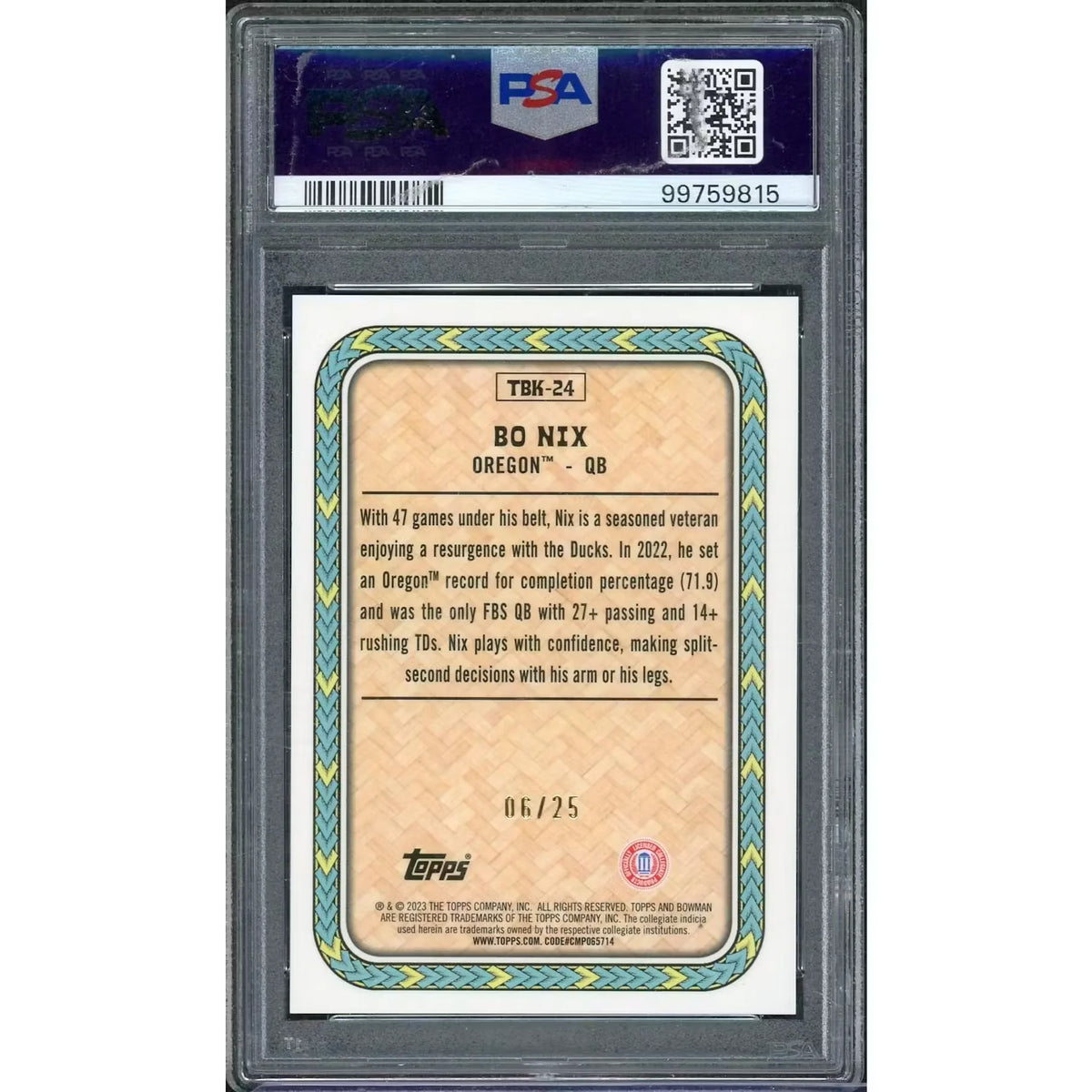 Bo Nix 2023 Bowman U Chrome Big Kahuna Card | PSA 10 | P6701406