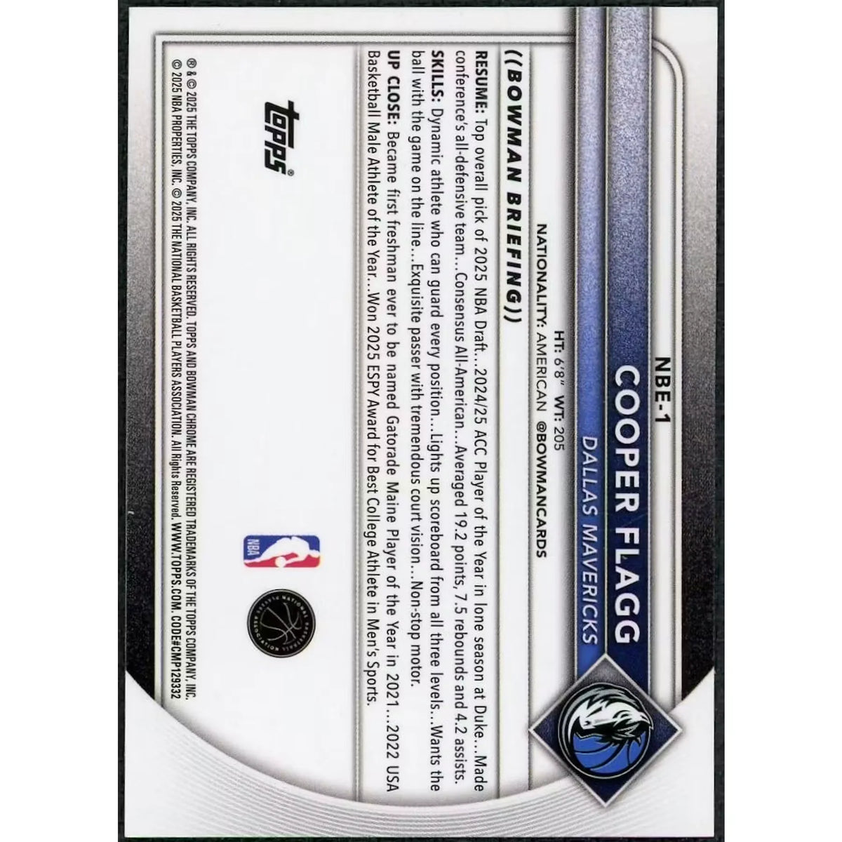Cooper Flagg 2025-26 Bowman Chrome Rookie Etched In Glass #NBE-1 | P6701460