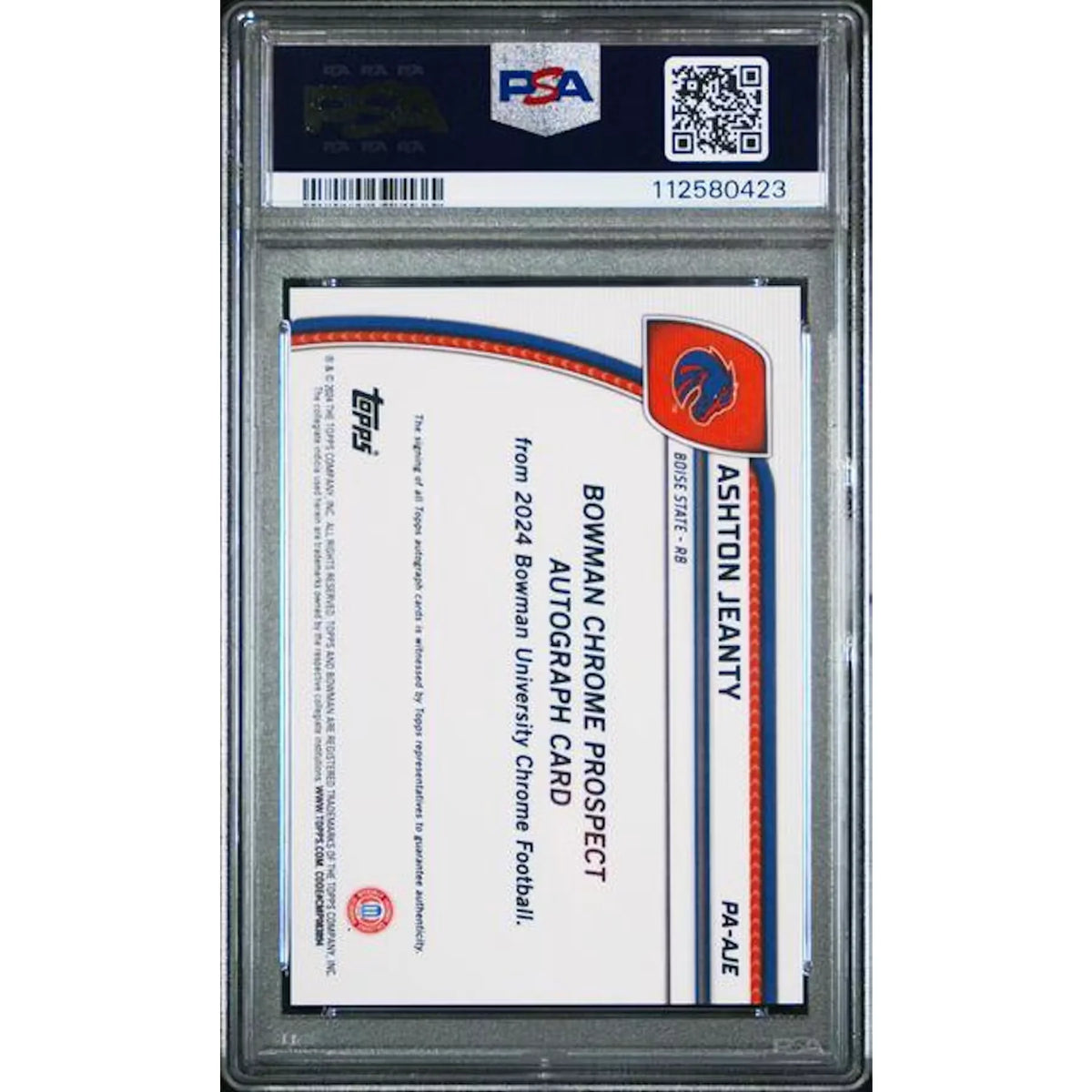 Ashton Jeanty Signed 2024 Bowman U Chrome Card | PSA 10 Stealth Refractor | P6701494