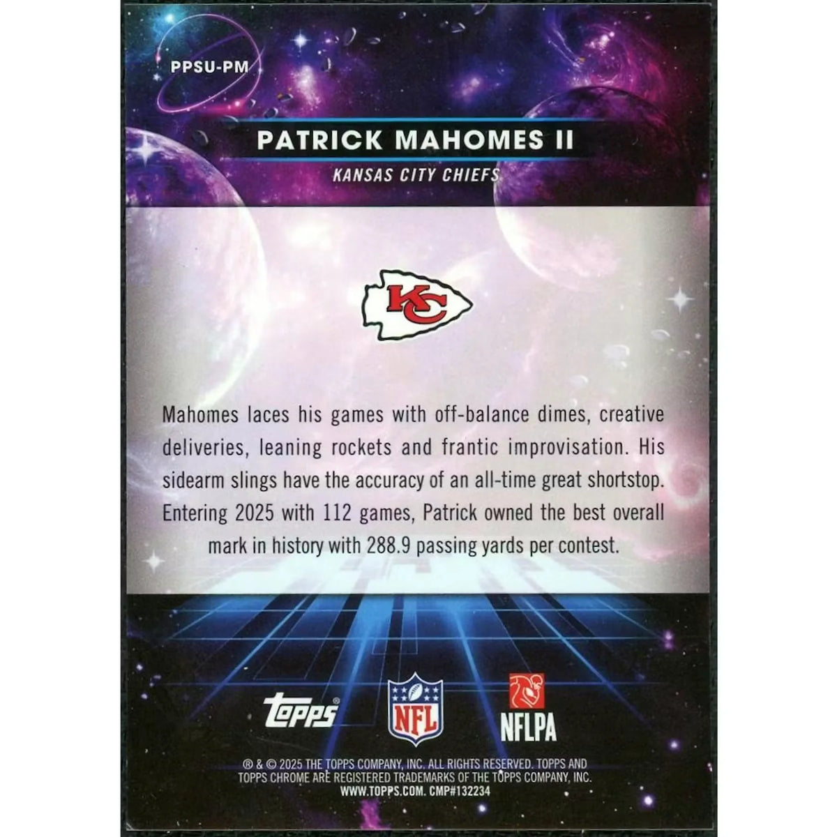 Patrick Mahomes 2025 Topps Chrome Cosmic Planetary Pursuit Sun Card | P6701634