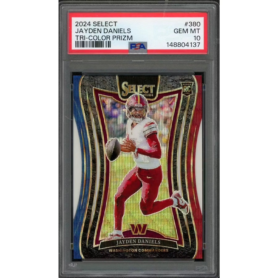 Jayden Daniels 2024 Panini Select Rookie #380 Card | Tri-Color Prizm PSA 10 | P6701635