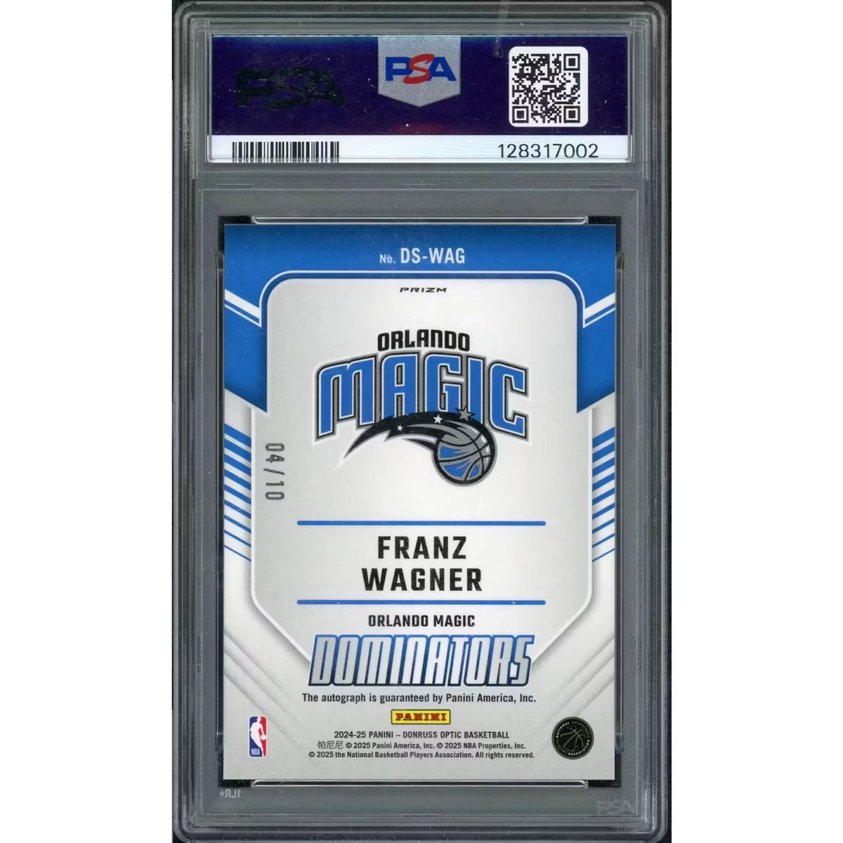 Franz Wagner Signed 2024-25 Panini Donruss Optic Card | Dominators Gold Auto | P6701678