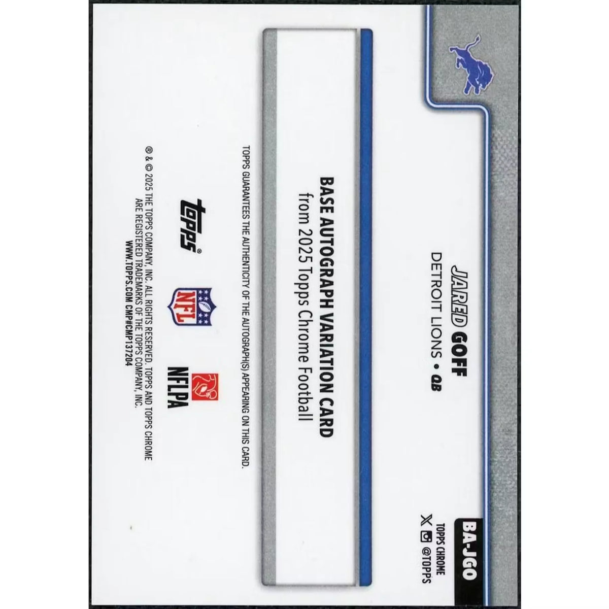Jared Goff Signed 2025 Topps Chrome Auto Card | Orange Geometric/25 | P6701781