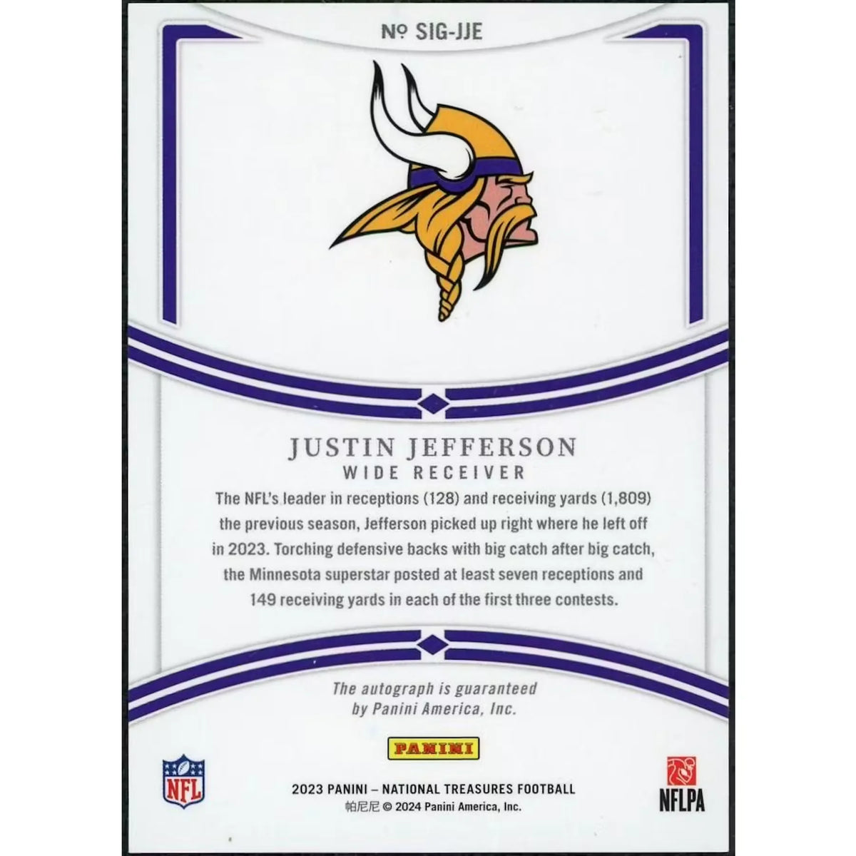 Justin Jefferson Signed 2023 Panini National Treasures Card |/25 | P6701782