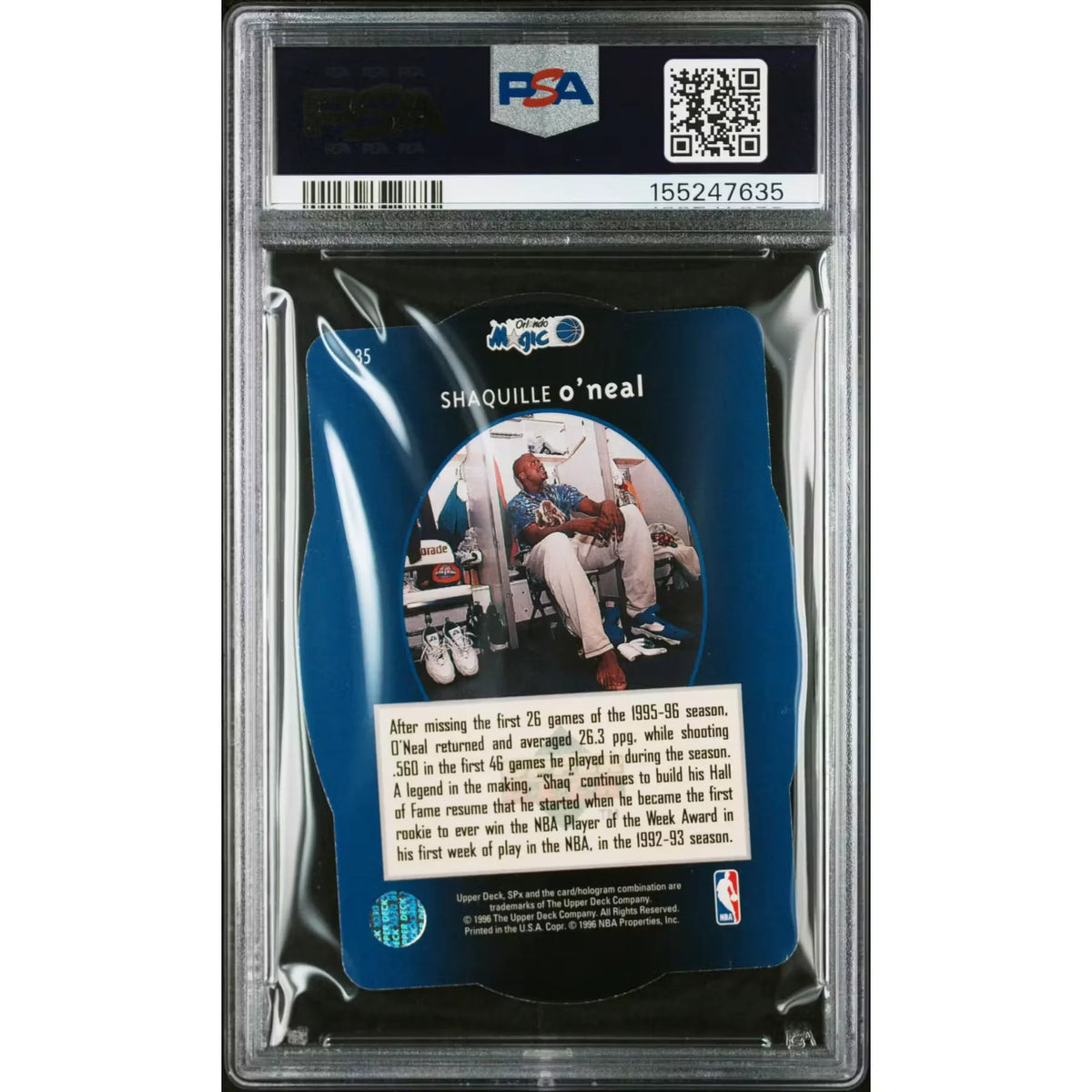 Shaquille O'Neal 1996 SPx Gold #35 Card | PSA 8 | P6701948