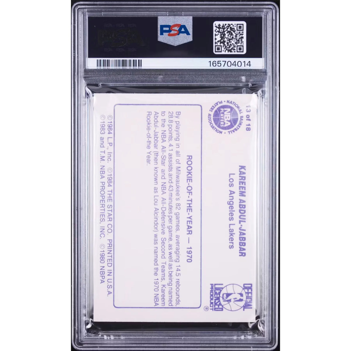 1985 Star Kareem Abdul-Jabbar #13 Basketball Card | PSA 8 | P6701997