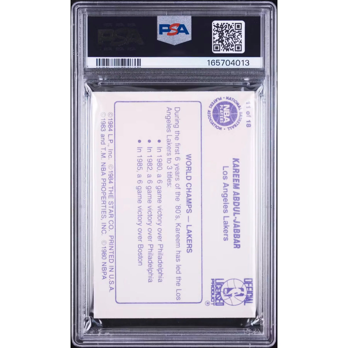 Kareem Abdul-Jabbar 1985 Star Card #11 | PSA 8 | P6701998