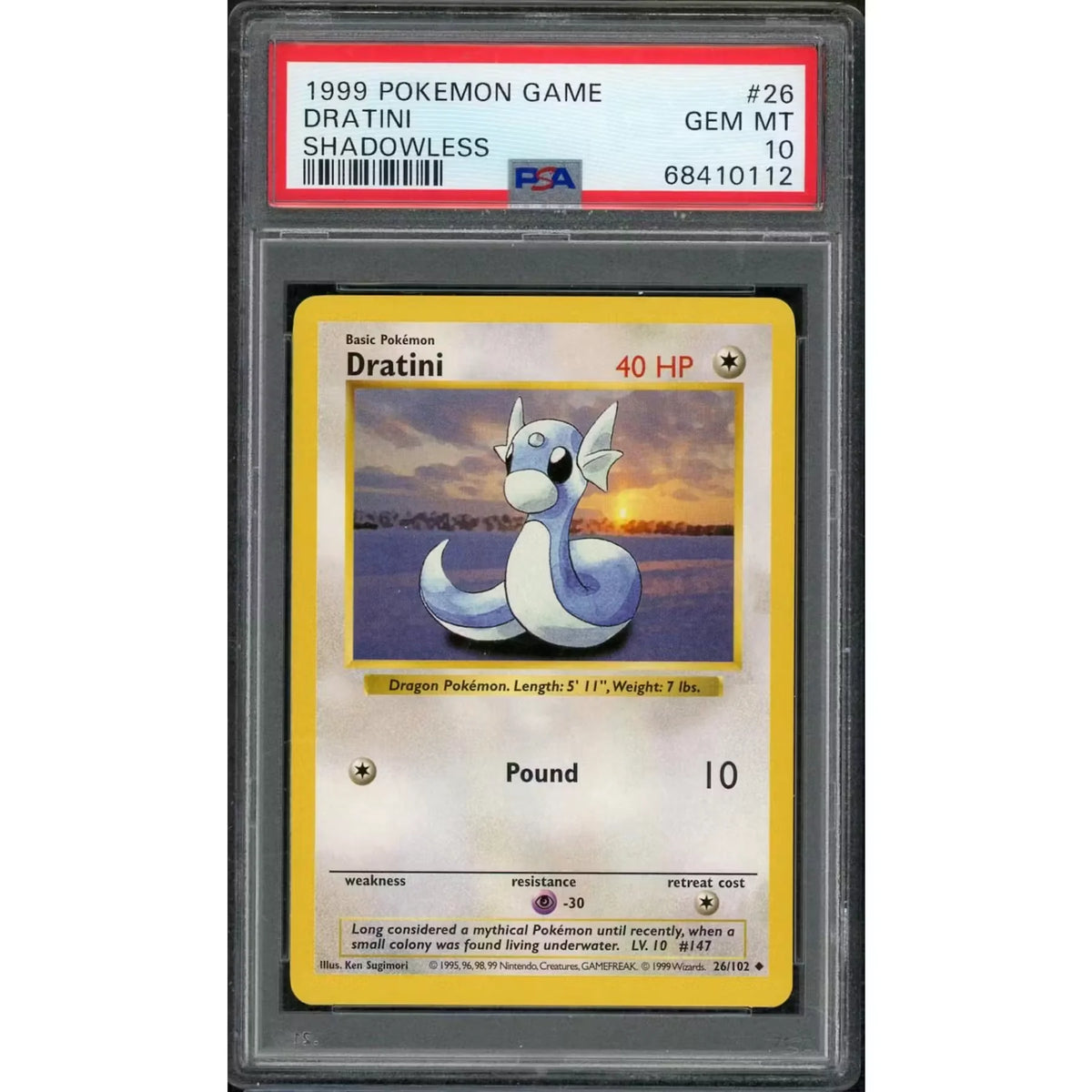 1999 Pokemon Base Set Shadowless Dratini #26 | PSA 10 | P7454768
