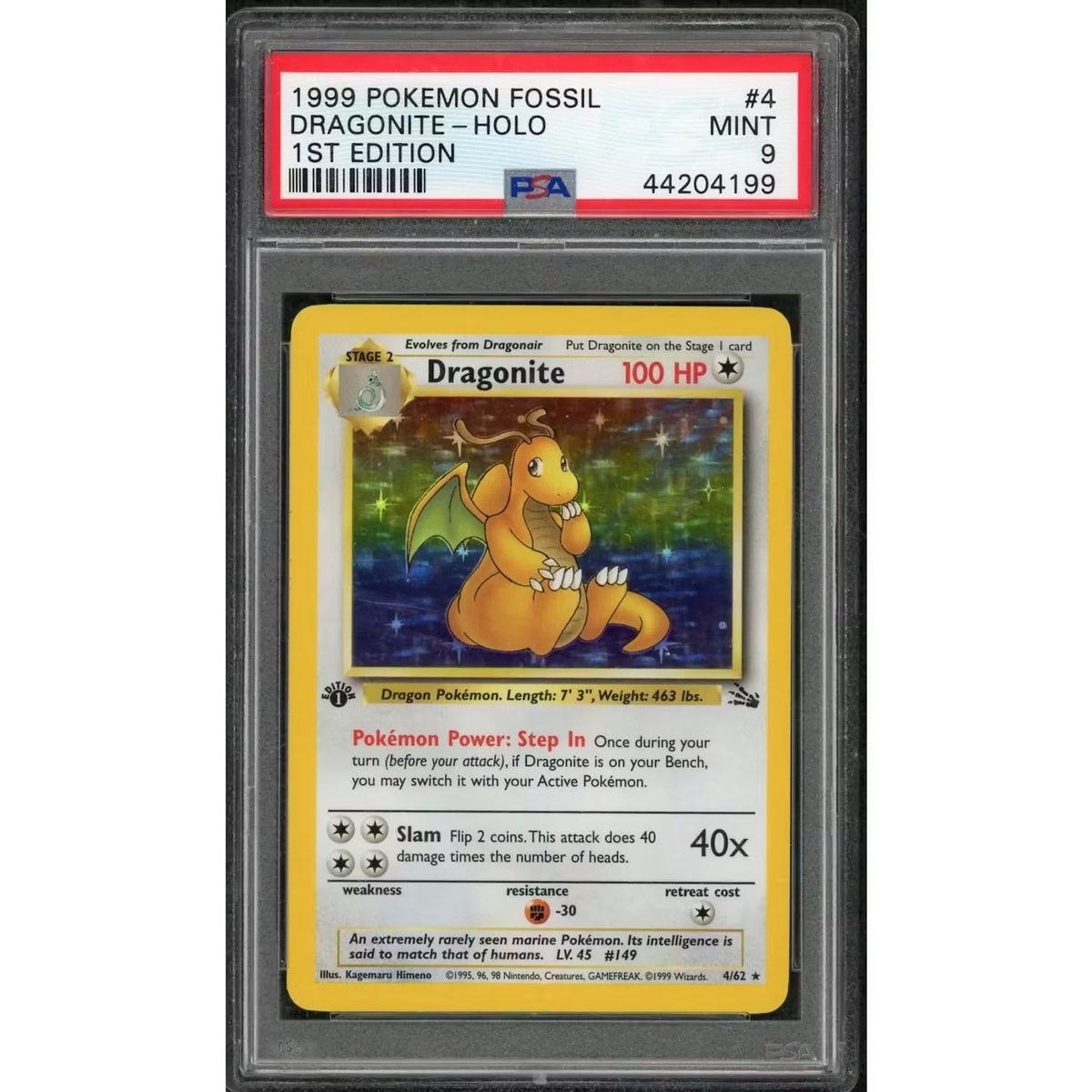 1999 Pokemon Fossil Dragonite Holo 1st Edition #4 PSA 9 - D2 | P7455029