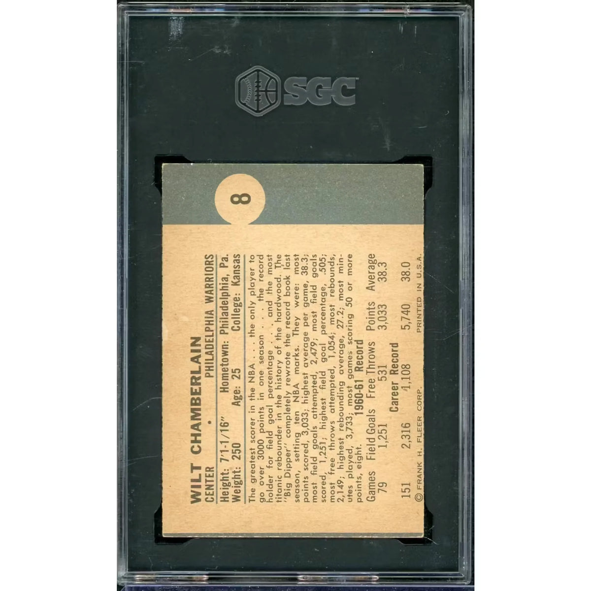 Wilt Chamberlain 1961-62 Fleer Rookie Card #8 | SGC 2 | P7457343