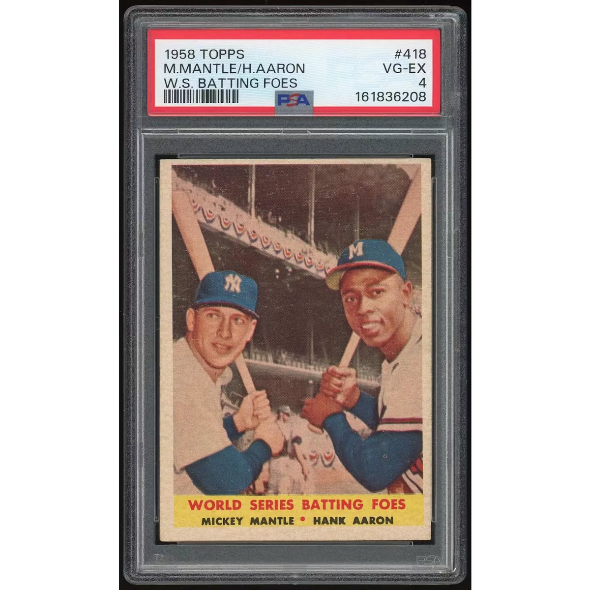 1958 Topps #418 WS Batting Foes Mantle/Aaron | PSA 4 | P7731862