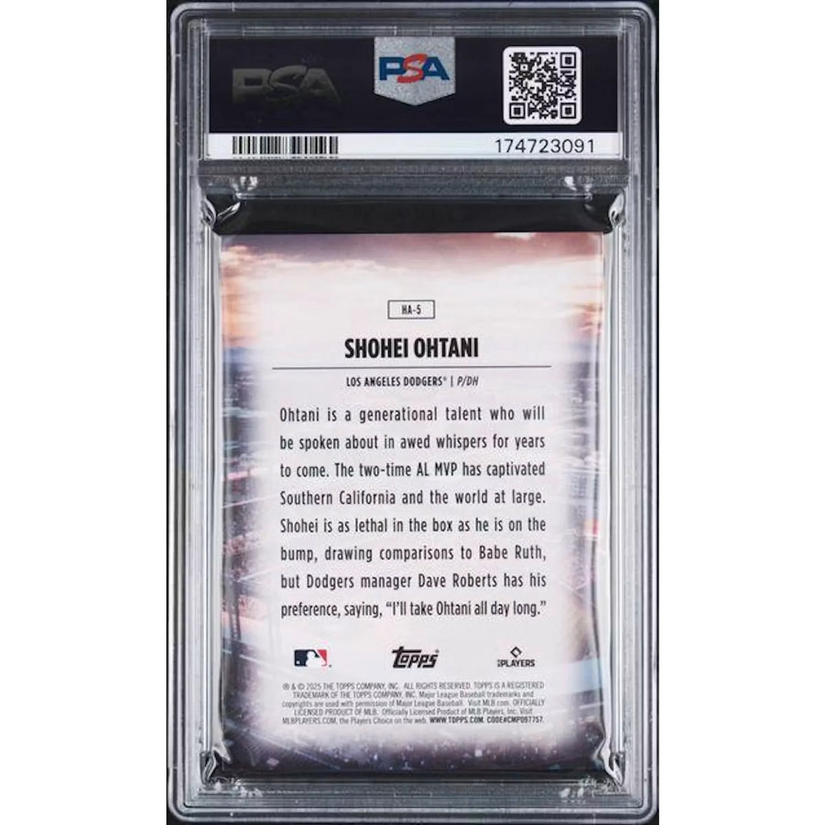 Shohei Ohtani Signed 2025 Topps Home Field Advantage Card #HA5 | PSA 9 | P7778069