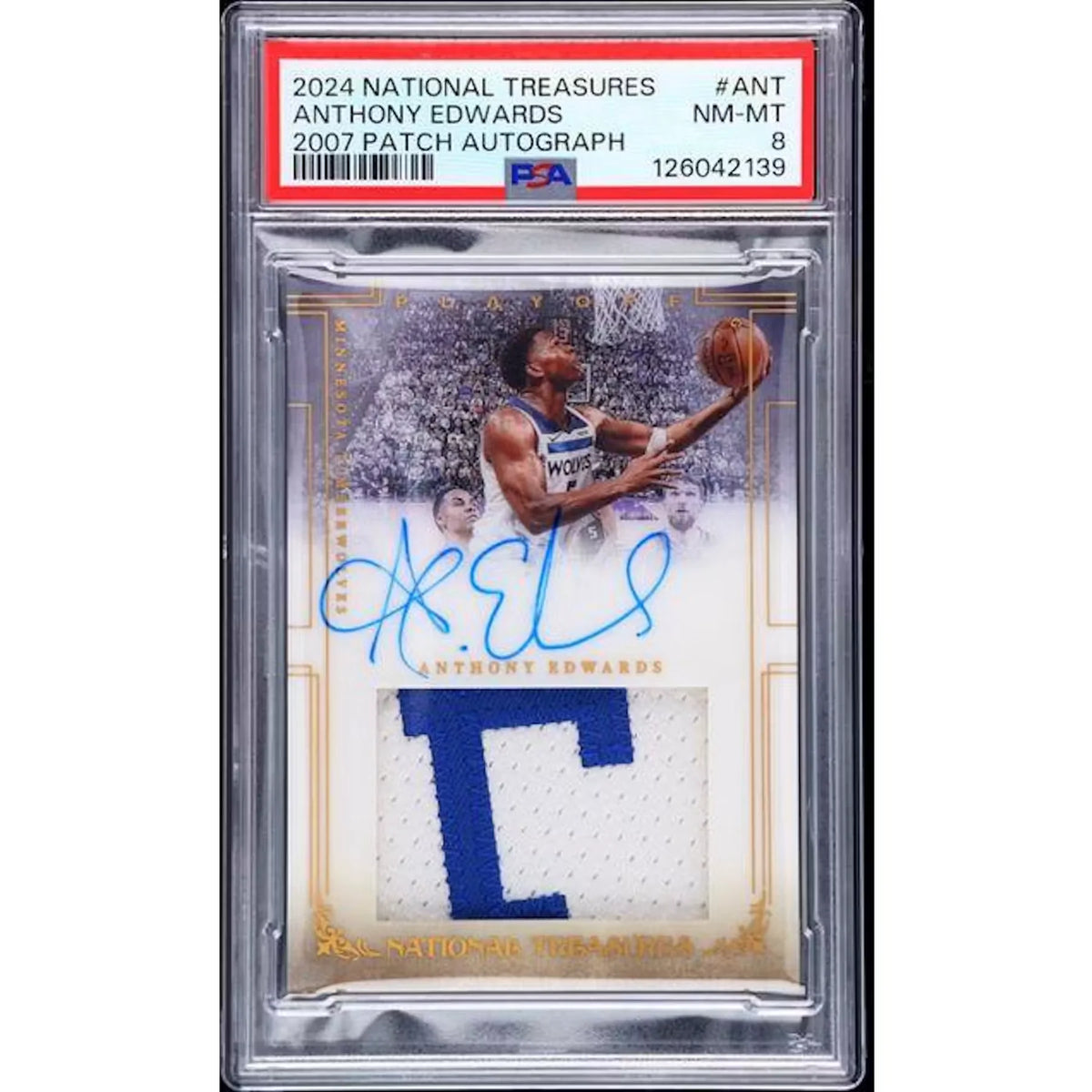 Anthony Edwards 2024 Panini National Treasures 2007 Patch Auto | PSA 8 | P8330251