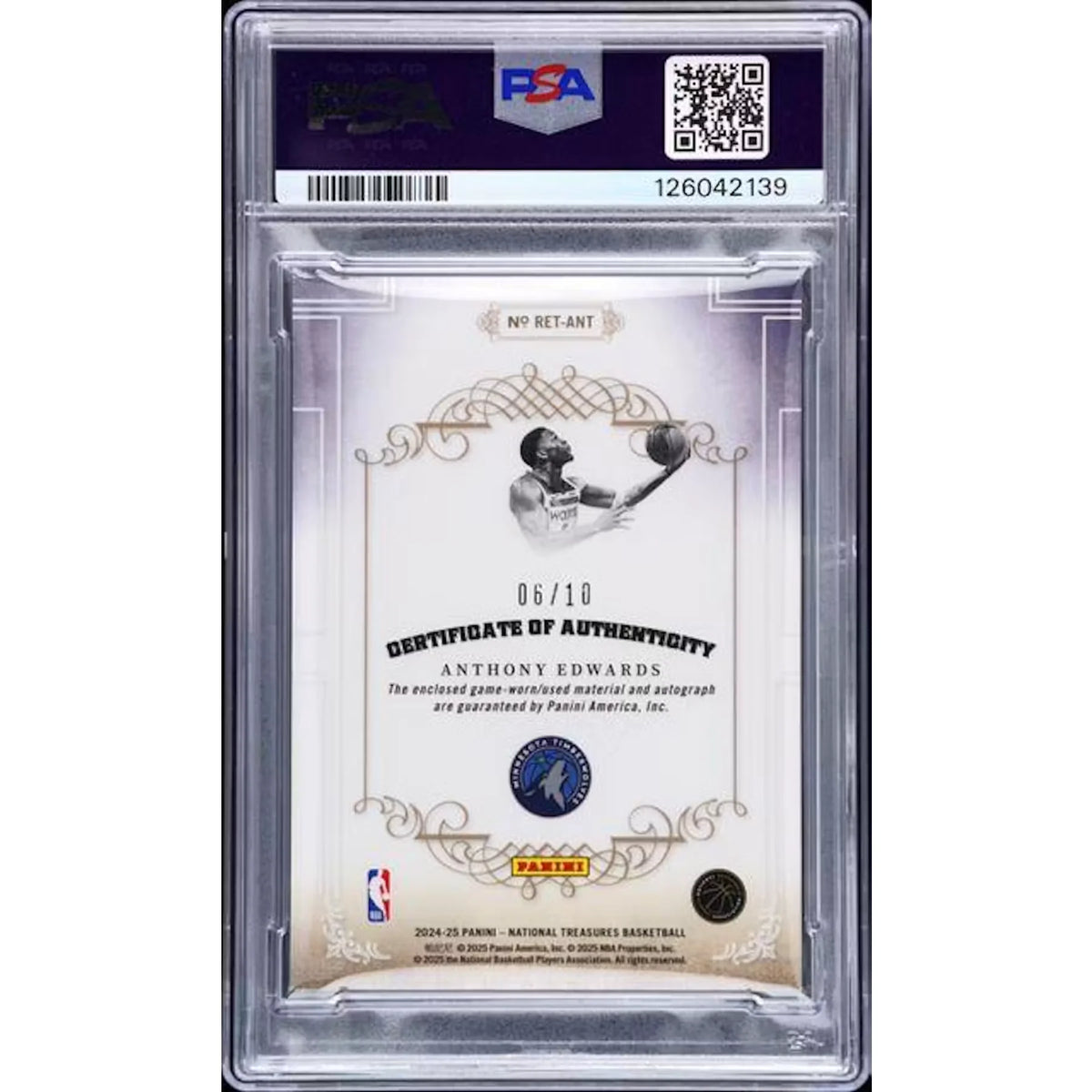 Anthony Edwards 2024 Panini National Treasures 2007 Patch Auto | PSA 8 | P8330251
