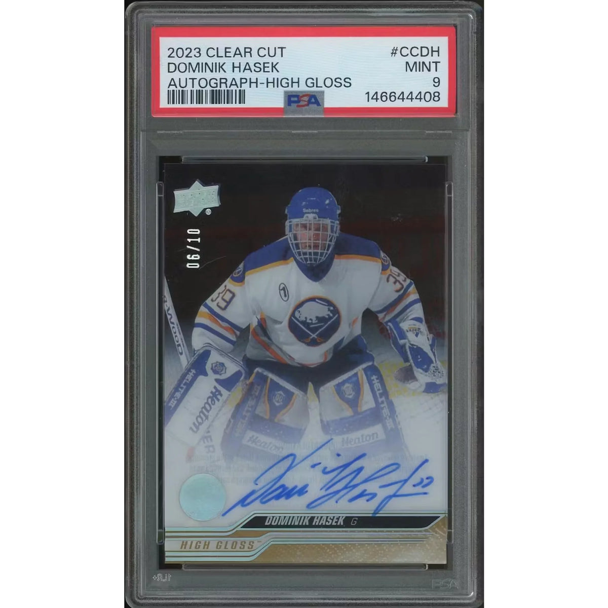 Dominik Hasek Signed 2023-24 Upper Deck Clear Cut Hockey #06 Card | PSA 9 Mint | P8331651