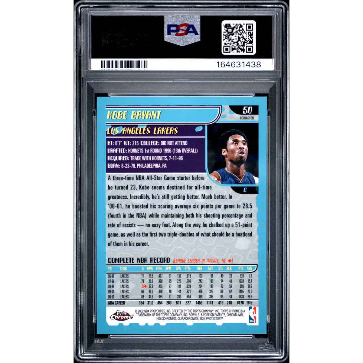 Kobe Bryant 2001 Topps Chrome Refractor #50 | PSA 9 | P8420398
