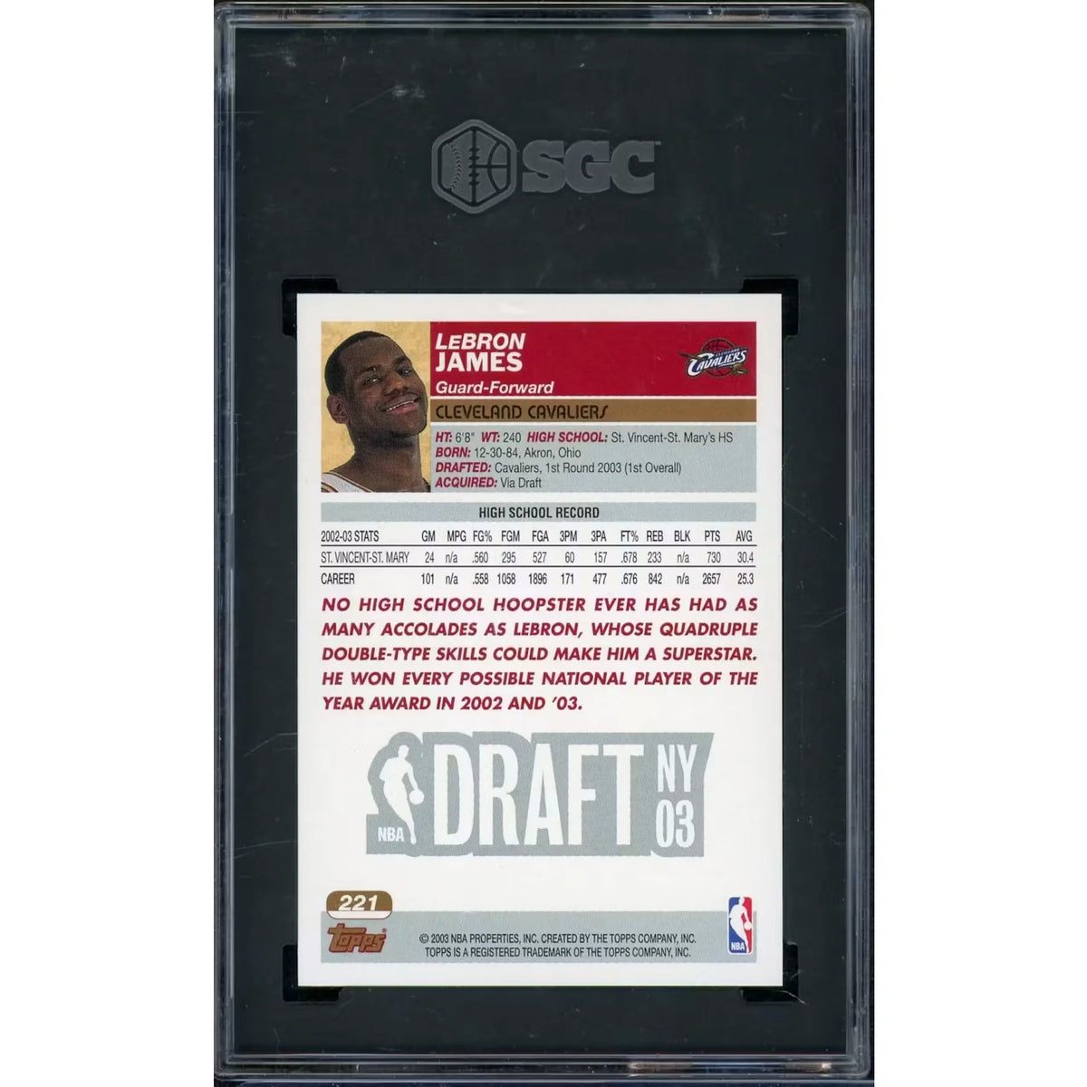 LeBron James 2003-04 Topps #221 Card | SGC 9.5 | P8420421