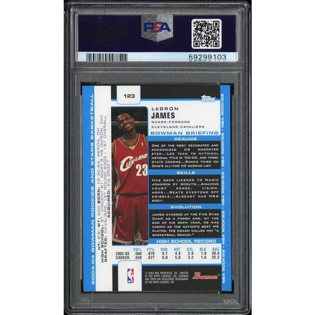 LeBron James 2003 Bowman Rookie Card #123 | PSA 7 | P8420487