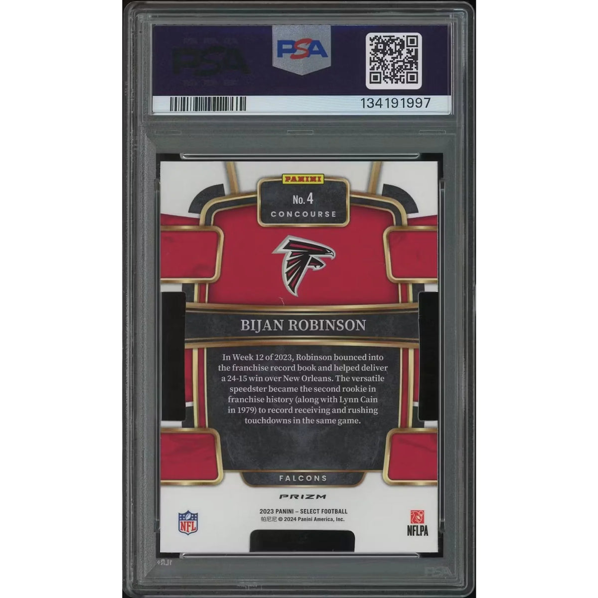 Bijan Robinson 2023 Select Football #4 Die Cut Zebra Rookie | PSA 10 Gem Mint | P8420889