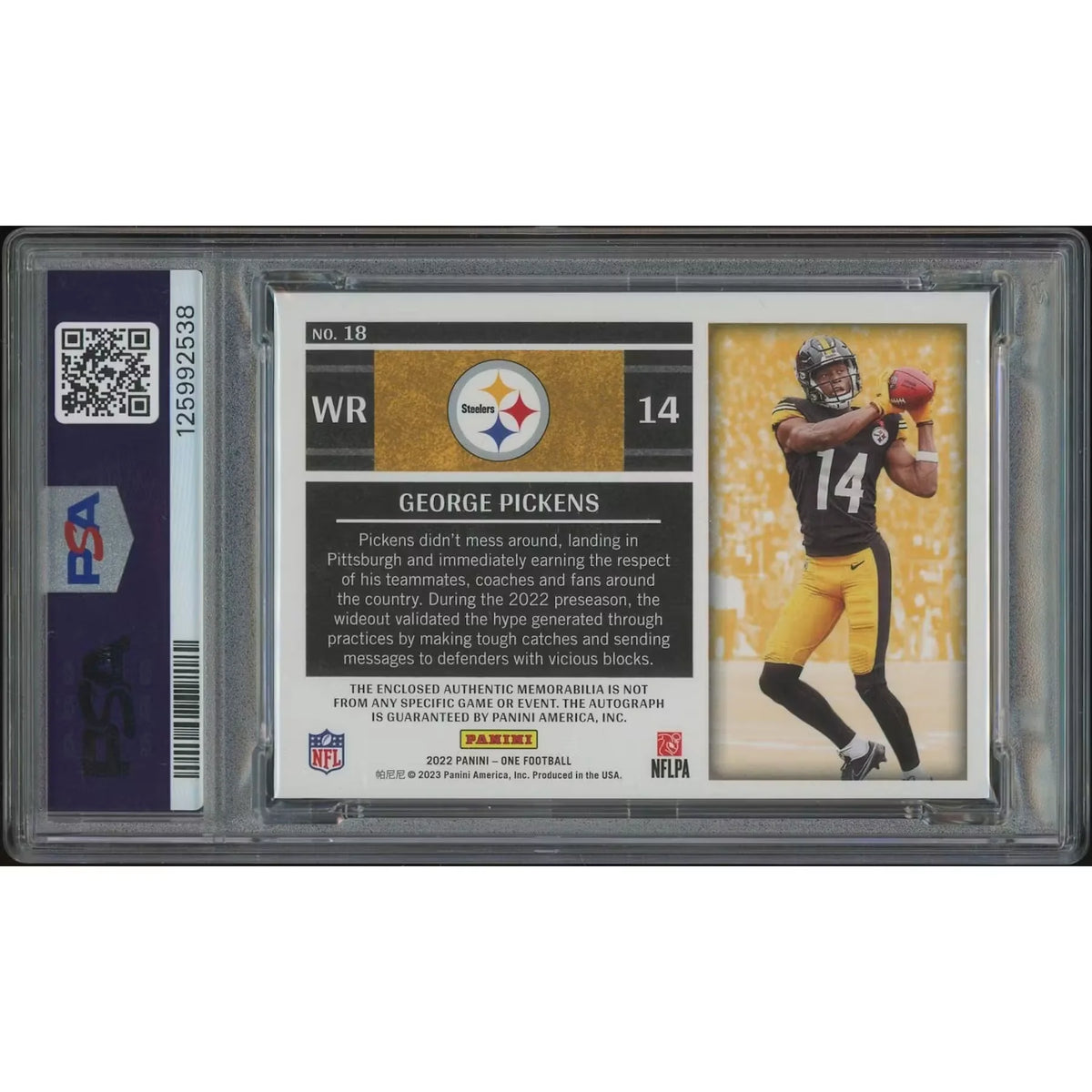 George Pickens 2022 Panini One Football #18 Bronze Rookie Patch Auto | PSA 8 | P8421014