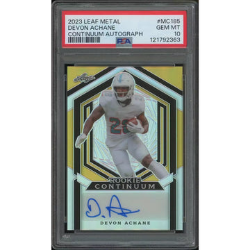 DeVon Achane Signed 2023 Leaf Metal Football Rookie #165 Card | PSA 10 Gem Mint | P8421018