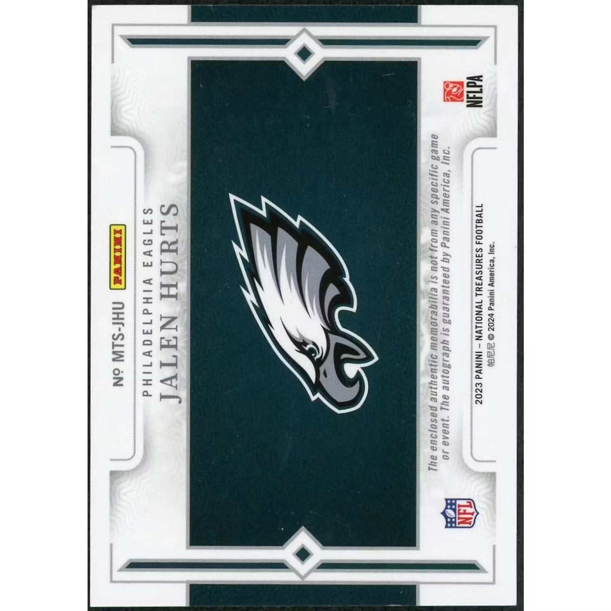 Jalen Hurts Signed 2025 Panini National Treasures Card | Material Treasures | P8472152