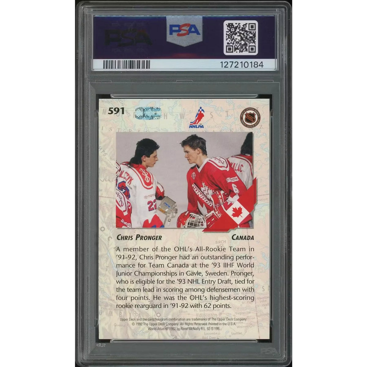 Chris Pronger 1992-93 Upper Deck Hockey #591 Rookie Card | PSA 10 Gem Mint | P8472956