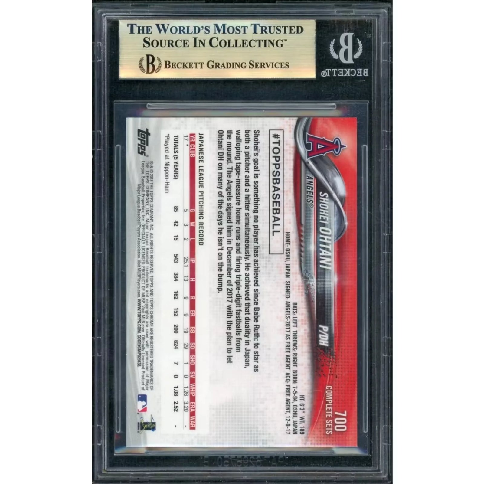 Shohei Ohtani 2018 Topps Chrome Rookie Card #700 | BGS 9.5