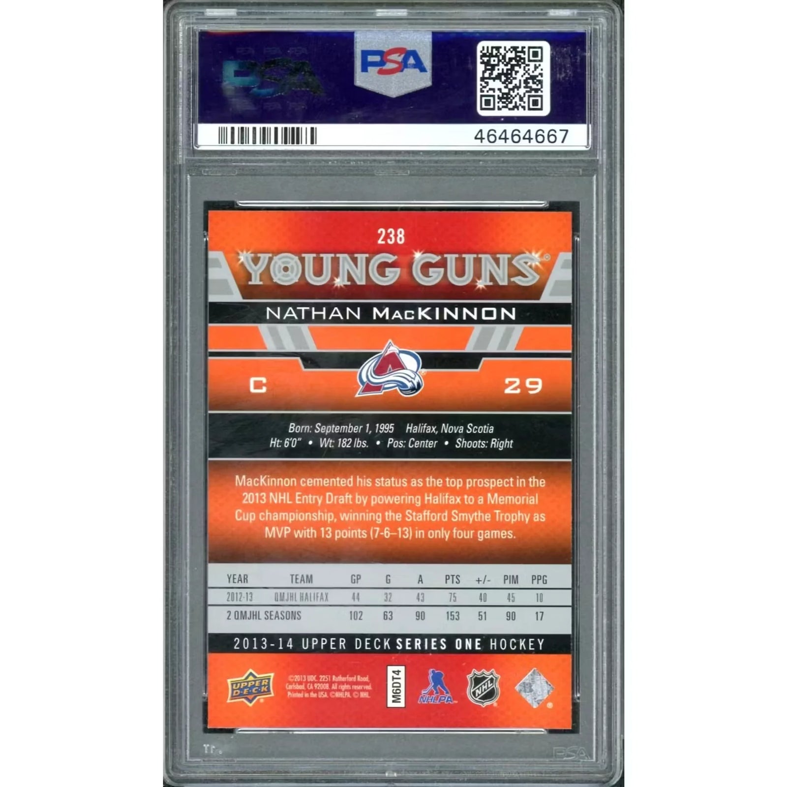 Nathan MacKinnon 2013-14 Upper Deck Young Guns #238 Rookie | PSA 10