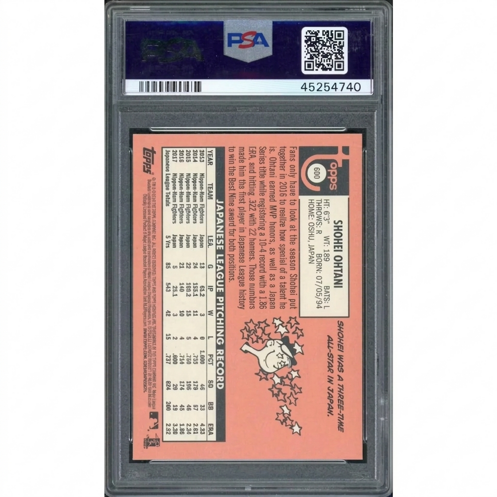 Shohei Ohtani 2018 Topps Heritage Rookie #600 | PSA 10