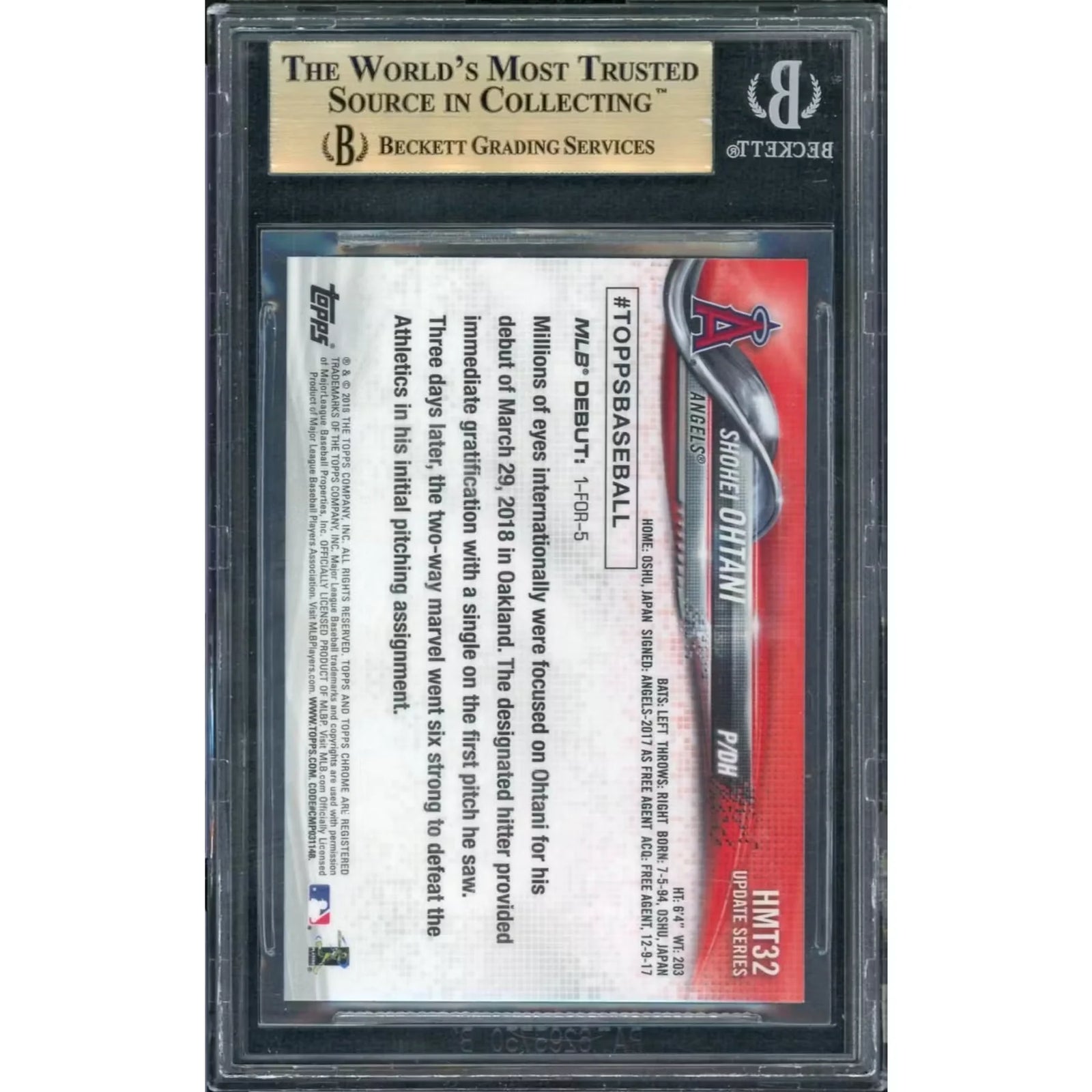 Shohei Ohtani 2018 Topps Chrome Update Rookie Debut #HMT32 | BGS 9.5