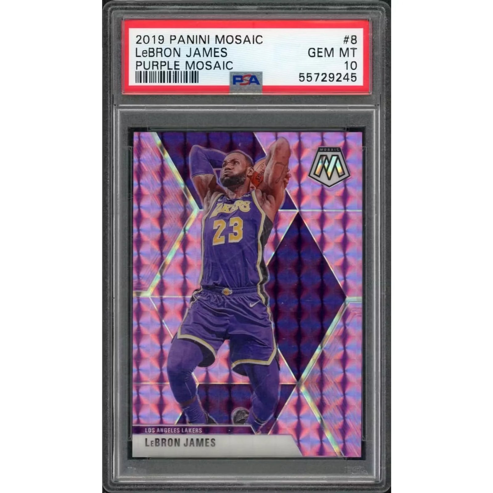 LeBron James 2019 Panini Mosaic Purple Mosaic Card #8 | PSA 10