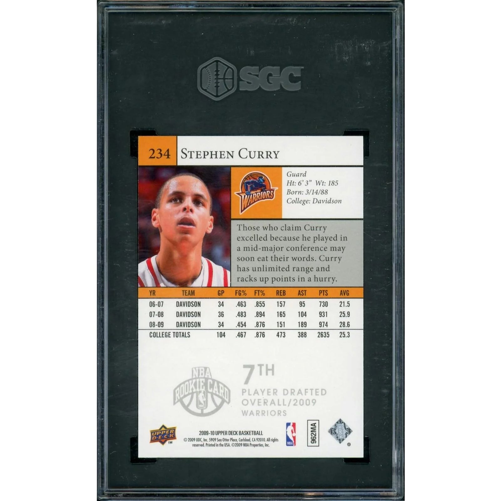 Stephen Curry Signed 2009-10 Upper Deck Star Rookies #234 | SGC 10